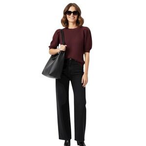 Stitch Fix: Stitches+Stripes.Size XL Burgundy Crochet Knit Puff sleeves pullover